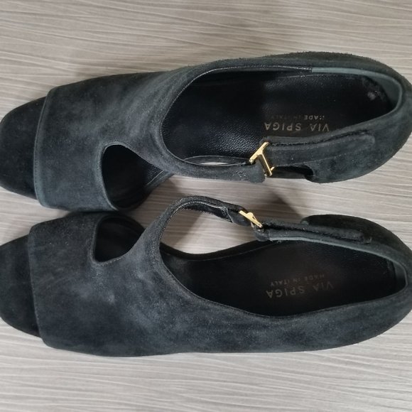 Via Spiga Eladine Open Toe Block-heel Booties, Black Suede, Womens Size 5.5 M - Picture 8 of 11